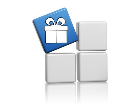 3d blue cube with white gift sign image concept 