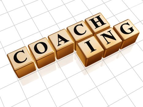 text coaching in 3d golden cubes with black letters