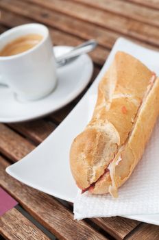 Bocadillo (bread) with coffe on the table