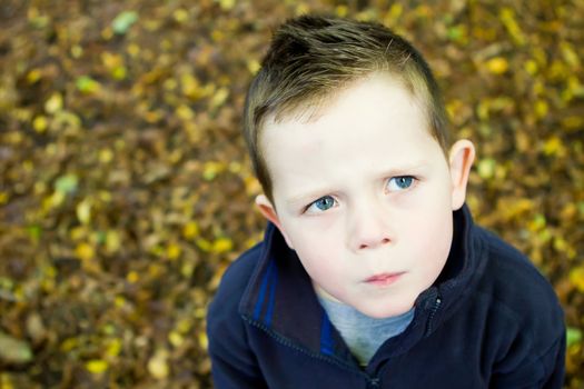 puzzled looking little boy looking to the left