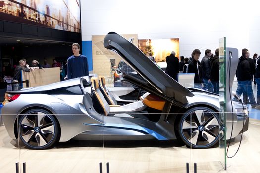 DETROIT - JANUARY 27 :The new BMW i8 hybrid concept at The North American International Auto Show January 27, 2013 in Detroit, Michigan. 