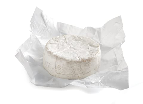 Whole camambert cheese in the white package
