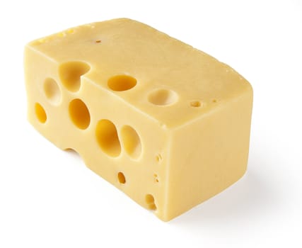 Isolated piece of cheese on the white background