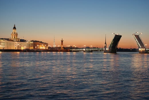 View of the River Neva and the Palace Bridge in St. Petersburg, Russia