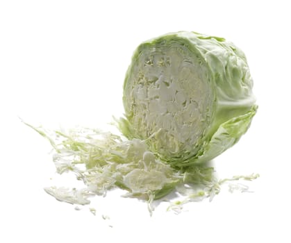 One planed head of cabbage on the white background