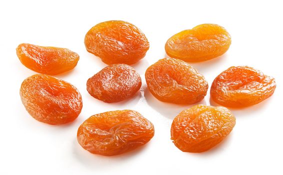 Some dried apricots on the white background