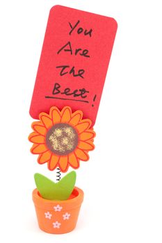 You are the best words written on paper of sun flower pot clip