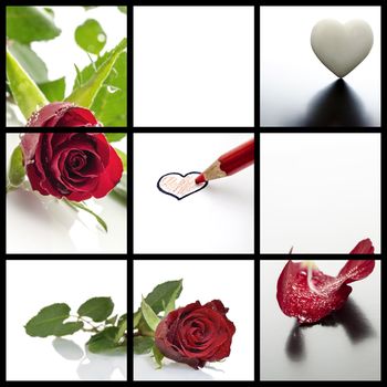 Valentines day collage- a set of five photos of roses and hearts.