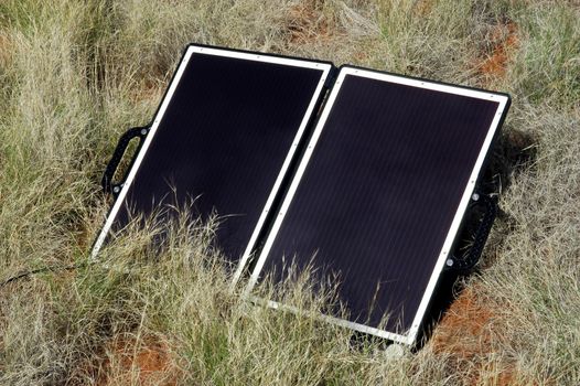 Solar panel in the Australian bush for the refill of the batteries of the electronic devices