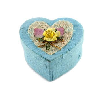 Blue heart box mulberry paper isolation, hand made.