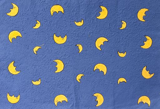 Blue with moon Mulberry paper background.