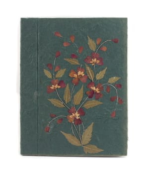 Old green book with dry flower Mulberry paper hand made.