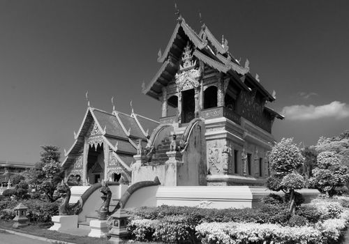 Black and White small scripture repository, Wat Phra Singh, Chiang Mai, Thailand