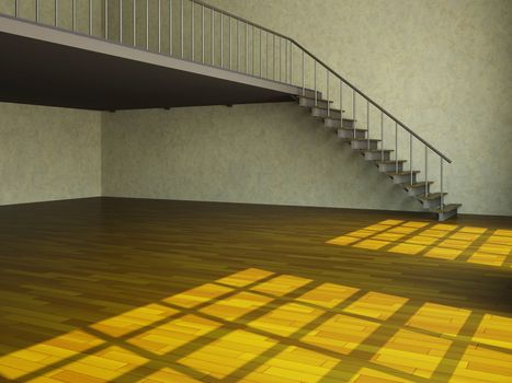 The loft with a ladder and the window