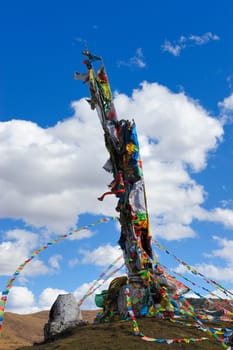 Tibetan Prayer flags under blue sky