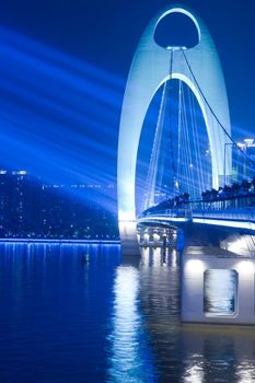 Night scene of Liede bridge with brilliant spot light, Photo taken in Guangzhou city, Guangdong province of China