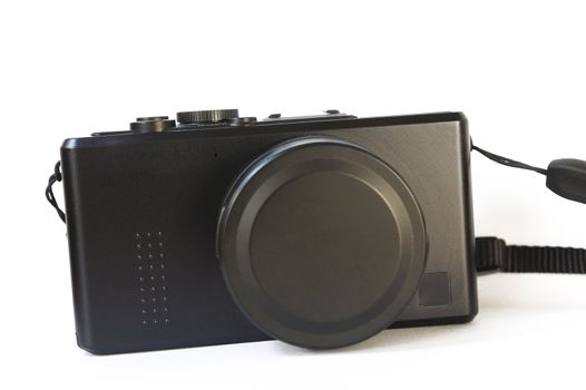Compact digital camera againt white background