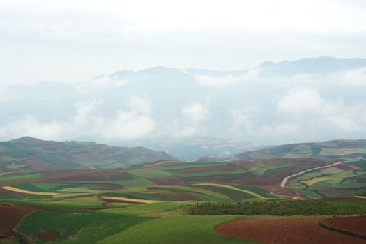 Rural colorful field landscape in Dongchuan district, Yunnan province, China