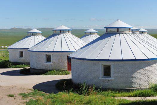 Mongolian yurts in the grassland of Hulun Buir League of Inner-Mongolia, China