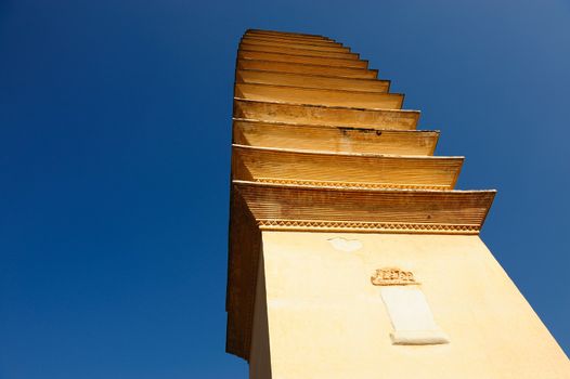 Ancient Chinese Buddhist pagoda under blue sky,photo taken in Dali, Yunnan province of China