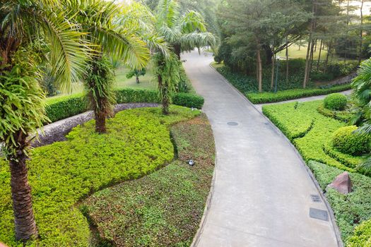 Road in the garden of a modern hotel