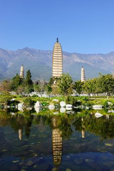 Three buddhist pagodas in Dali city, Yunnan province of China