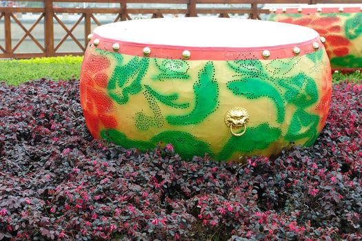 Drum statue -Chinese traditional musical instrument - in the urban garden