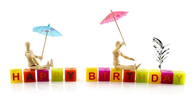 happy birthday candle letters with puppets and umbrella