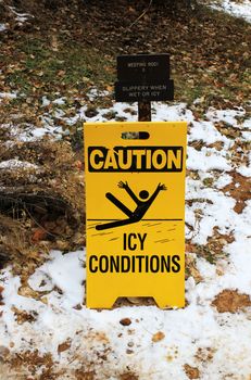 caution ice conditions on a slope of mountain