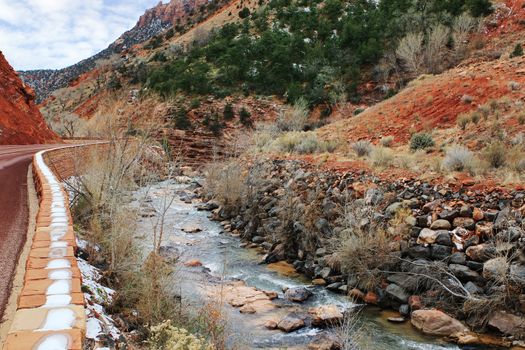 View from the road in Zion Canyon National Park, Utah, USA