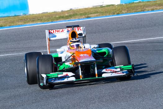JEREZ DE LA FRONTERA, SPAIN - FEB 10: Nico Hülkenberg of Force India F1 races on training session on February 10 , 2012, in Jerez de la Frontera , Spain