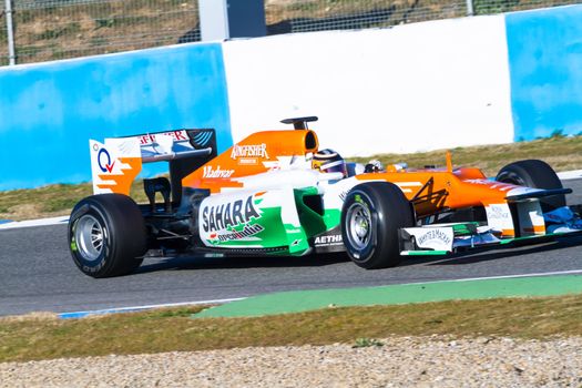 JEREZ DE LA FRONTERA, SPAIN - FEB 10: Nico Hülkenberg of Force India F1 races on training session on February 10 , 2012, in Jerez de la Frontera , Spain