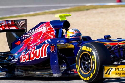 JEREZ DE LA FRONTERA, SPAIN - FEB 10: Jean Eric Vergne of Toro Rosso F1 races on training session on February 10 , 2012, in Jerez de la Frontera , Spain