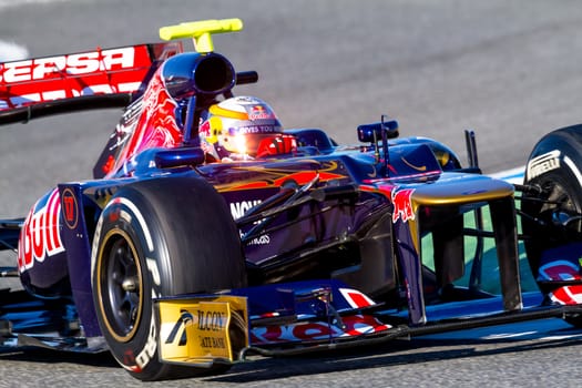 JEREZ DE LA FRONTERA, SPAIN - FEB 10: Jean Eric Vergne of Toro Rosso F1 races on training session on February 10 , 2012, in Jerez de la Frontera , Spain