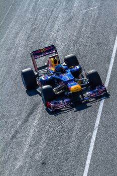 JEREZ DE LA FRONTERA, SPAIN - FEB 10: Sebastian Vettel of Red Bull F1 entering to the pit on training session on February 10 , 2012, in Jerez de la Frontera , Spain