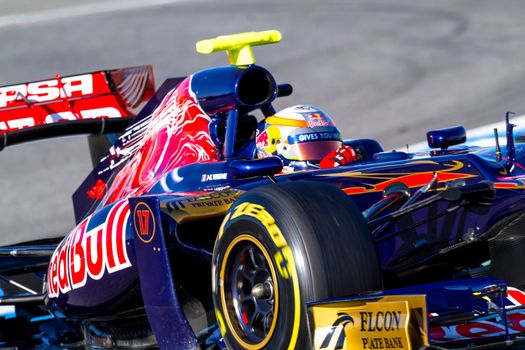 JEREZ DE LA FRONTERA, SPAIN - FEB 10: Jean Eric Vergne of Toro Rosso F1 races on training session on February 10 , 2012, in Jerez de la Frontera , Spain
