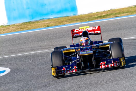 JEREZ DE LA FRONTERA, SPAIN - FEB 10: Jean Eric Vergne of Toro Rosso F1 races on training session on February 10 , 2012, in Jerez de la Frontera , Spain