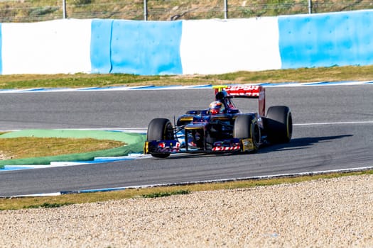 JEREZ DE LA FRONTERA, SPAIN - FEB 10: Jean Eric Vergne of Toro Rosso F1 races on training session on February 10 , 2012, in Jerez de la Frontera , Spain