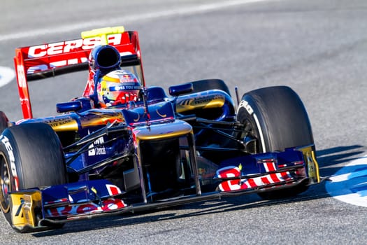 JEREZ DE LA FRONTERA, SPAIN - FEB 10: Jean Eric Vergne of Toro Rosso F1 races on training session on February 10 , 2012, in Jerez de la Frontera , Spain