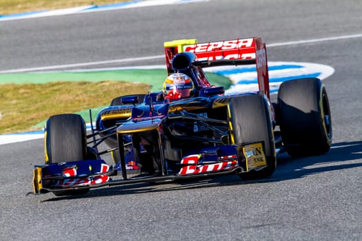 JEREZ DE LA FRONTERA, SPAIN - FEB 10: Jean Eric Vergne of Toro Rosso F1 races on training session on February 10 , 2012, in Jerez de la Frontera , Spain