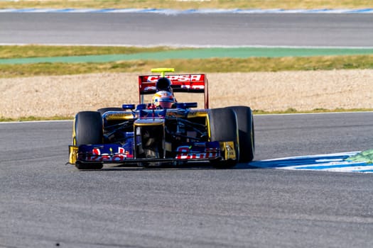 JEREZ DE LA FRONTERA, SPAIN - FEB 10: Jean Eric Vergne of Toro Rosso F1 races on training session on February 10 , 2012, in Jerez de la Frontera , Spain