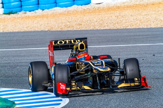 JEREZ DE LA FRONTERA, SPAIN - FEB 10: Romain Grosjean of Lotus Renault F1 races on training session on February 10 , 2012, in Jerez de la Frontera , Spain