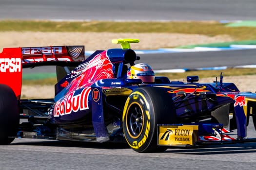 JEREZ DE LA FRONTERA, SPAIN - FEB 10: Jean Eric Vergne of Toro Rosso F1 races on training session on February 10 , 2012, in Jerez de la Frontera , Spain