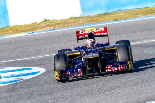 JEREZ DE LA FRONTERA, SPAIN - FEB 10: Jean Eric Vergne of Toro Rosso F1 races on training session on February 10 , 2012, in Jerez de la Frontera , Spain