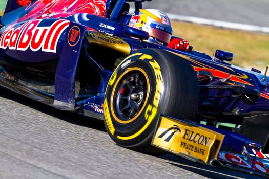 JEREZ DE LA FRONTERA, SPAIN - FEB 10: Jean Eric Vergne of Toro Rosso F1 races on training session on February 10 , 2012, in Jerez de la Frontera , Spain