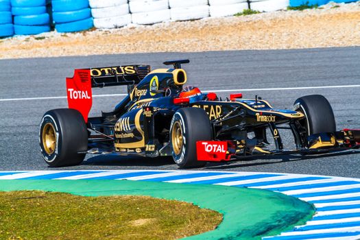 JEREZ DE LA FRONTERA, SPAIN - FEB 10: Romain Grosjean of Lotus Renault F1 races on training session on February 10 , 2012, in Jerez de la Frontera , Spain