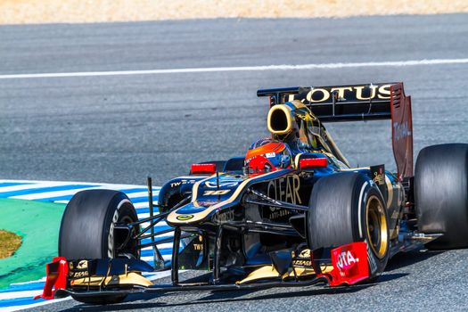 JEREZ DE LA FRONTERA, SPAIN - FEB 10: Romain Grosjean of Lotus Renault F1 races on training session on February 10 , 2012, in Jerez de la Frontera , Spain