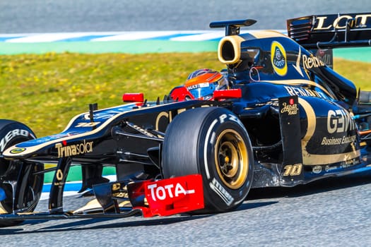 JEREZ DE LA FRONTERA, SPAIN - FEB 10: Romain Grosjean of Lotus Renault F1 races on training session on February 10 , 2012, in Jerez de la Frontera , Spain