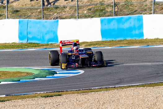 JEREZ DE LA FRONTERA, SPAIN - FEB 10: Jean Eric Vergne of Toro Rosso F1 races on training session on February 10 , 2012, in Jerez de la Frontera , Spain