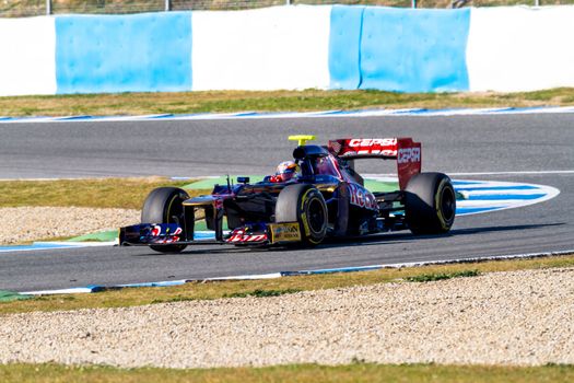 JEREZ DE LA FRONTERA, SPAIN - FEB 10: Jean Eric Vergne of Toro Rosso F1 races on training session on February 10 , 2012, in Jerez de la Frontera , Spain
